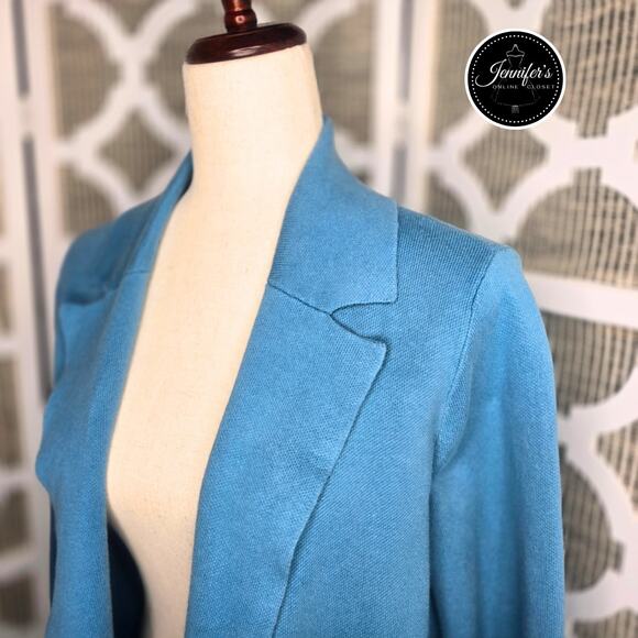 LOFT Blue Textured Collared Open Cardigan Jacket Size Medium - Picture 2 of 10